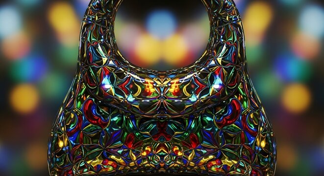 Close up of a colorful patterned kettlebell with blurred background