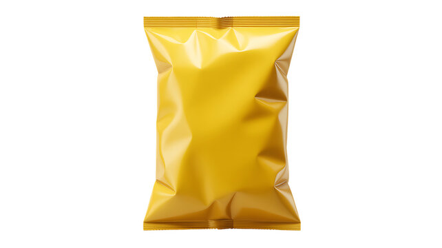 A plain yellow bag of chips is photographed against a white background.