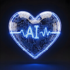 Glowing heart with AI circuit pattern symbolizing artificial intelligence and emotion