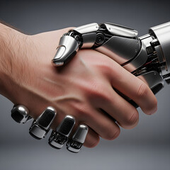 Human and robot handshake symbolizing artificial intelligence collaboration