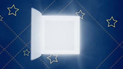 Advent calendar door with golden number 16 on blue background with minimalistic and simple decoration – mask for the door included