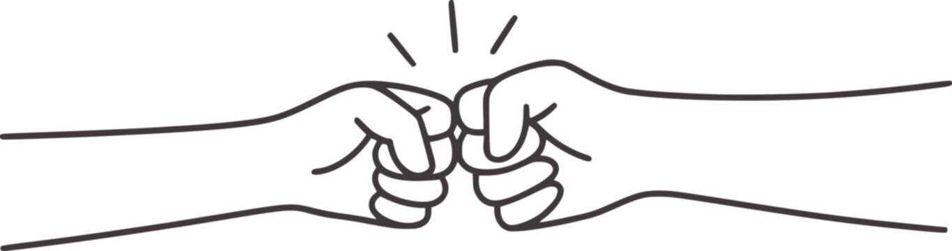Minimalist black and white line drawing of two fists bumping fist bump greeting