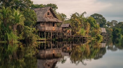 house on the water in the Amazon