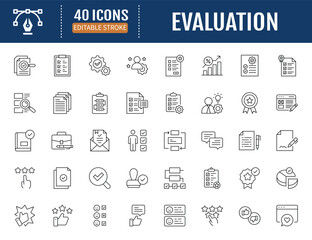 Evaluation icon set. Includes assessment,review, rate, grade, project icon. VectorIllustration with Editable Strokes