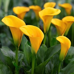 Vibrant colorful flower blooming brightly in a sunny garden, with soft green leaves surrounding its delicate petals. Fresh flower standing tall among grass, showcasing natural beauty, freshness