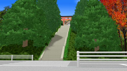 アニメーションの背景に使える『海の見える神社』
アニメーションに合わせて多種多様のアングルを準備しました。