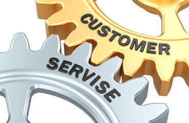 Customer and Service gears, 3D rendering