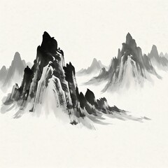 Serene traditional ink wash painting of misty mountains, a minimalist and tranquil Aesthetic Background