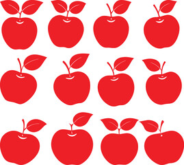 A seamless vector pattern with a set of fresh, sweet, and healthy red apples, fruit, and leaf illustrations