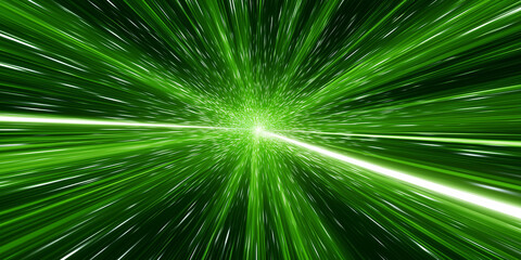 Intense green energy explosion with blurred motion lines and glowing speed trails in a sci-fi space
