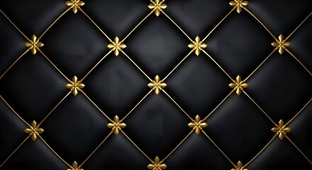 Obraz premium Black Quilted Leather Pattern with Gold Fleur-de-Lis Embellishments