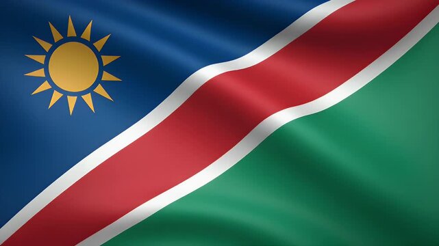 Vibrant Namibian flag gently waving in the breeze, a symbol of national pride and unity perfect for travel or political content