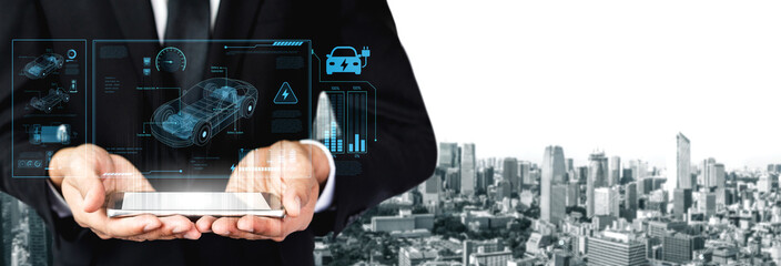 Technical layout of electric vehicle showing battery system, power control, traction motor,...