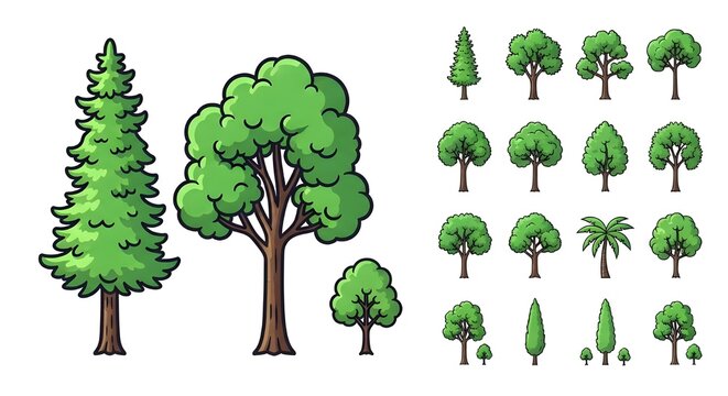 Conjunto de &aacute;rboles de bosques y parques para el dise&ntilde;o de la naturaleza.
