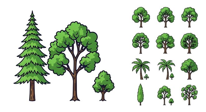 Conjunto de &aacute;rboles de bosques y parques para el dise&ntilde;o de la naturaleza.