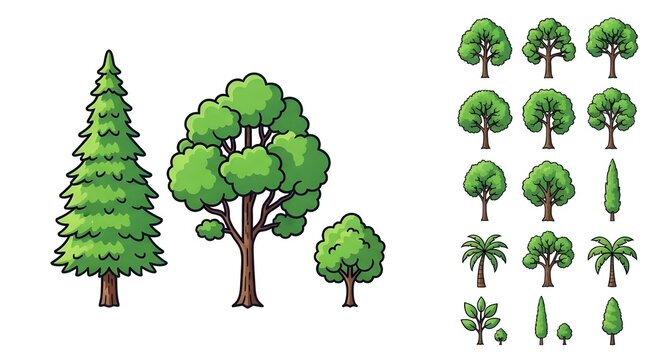 Conjunto de &aacute;rboles de bosques y parques para el dise&ntilde;o de la naturaleza.