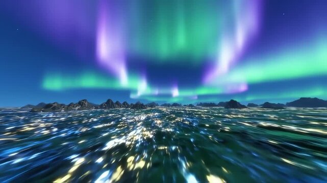 Northern Lights over a restless sea