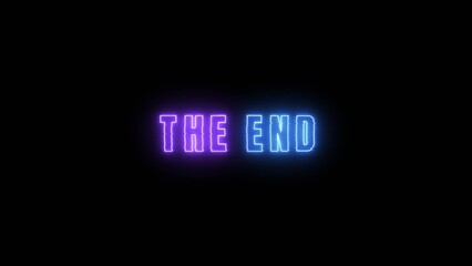 Neon "The End" sign glows in vibrant purple and blue perfect for movie credits or gaming streams finale screens