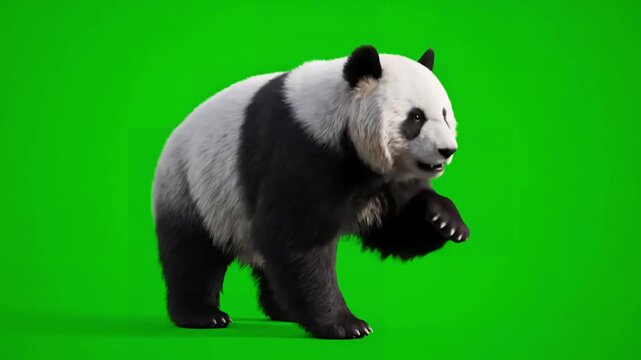 Green Screen panda zoo cg fur 3d rendering animal realistic cgi vfx animation loop crowd dance composition mapping cartoon with alpha channel scene 2 distortion, overlay, glitch, static noise, scan