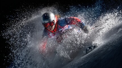 Naklejka premium Athletes performing freestyle skiing on snow. Winter Olympics concept.