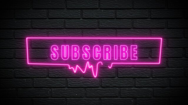 Get viewers clicking with this electrifying neon subscribe call to action on dark brick wall for modern content creators