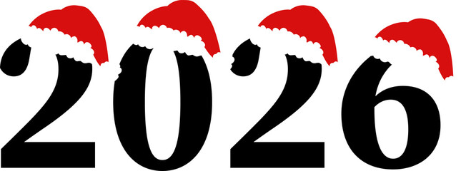 2026 numbers with Santa hats, holiday decoration