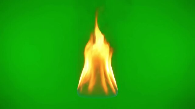 VFX Compositing Assets with isolated burning flame on green screen used for fire video effect distortion, overlay, glitch, static noise, scan lines black background, 4k animated loop