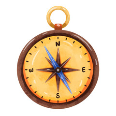 Compass vector art, compass clip art, clip art of a compass, watercolor painting style, isolated on white background
