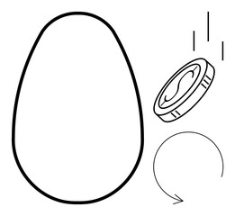 Large egg shape symbolizing potential wealth and growth, coin dropping into it for savings or investment, and a circular arrow for cycle or renewal. Ideal for finance, savings, growth, renewal