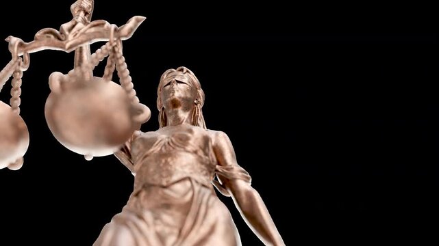 Low Angle Slow Crane Movement Upward Lady Justice Statue with Alpha Channel - Transparent Background.