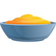 Blue Bowl Filled With Bright Orange Curd or Mousse Dessert With Smooth Texture Isolated On White Background Flat Illustration