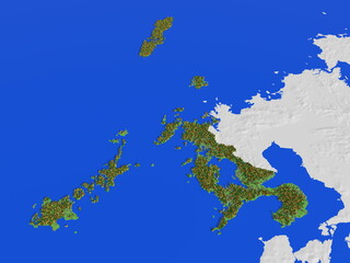 標高・森林・住宅地をかわいく再現した長崎県地図