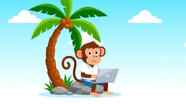 happy monkey digital nomad working on vacation