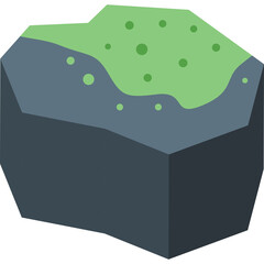 Abstract dark gray geometric shape with a light green wavy layer containing bubbles on a transparent background symbolizing nature or growth