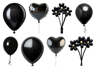 PNG Elegant black balloons and flowers, element set on transparent background