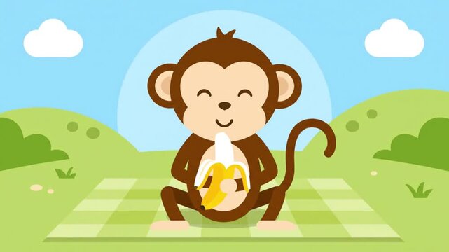 happy monkey peeling banana outdoors