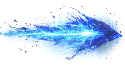 Dynamic blue lightning arrow flying forward with particle splash. Symbolizes speed, direction, and power. Ideal for gaming, tech, or motion graphics projects.

