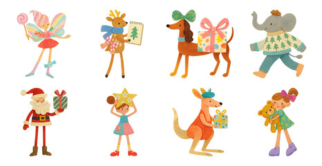 Naklejka premium PNG Whimsical festive animal characters, element set on transparent background
