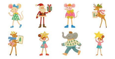 Fototapeta premium PNG Whimsical festive animal characters, element set on transparent background