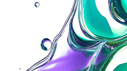 Fluid, glossy waves of turquoise and purple liquid against white. Abstract, futuristic, and luxurious. Perfect for tech, beauty, or premium branding.

