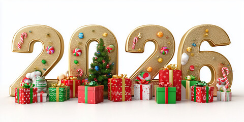 numbers 2026 from cookies with gifts on a white background