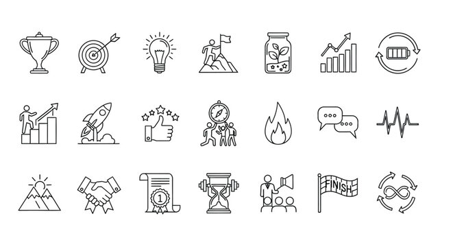 Set of hand drawn business icons collection of business and finance elements for design vector line illustration