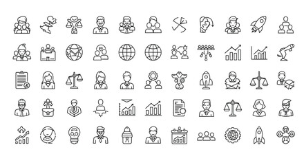 Collection of business and management vector icons in line style for web design and mobile app development