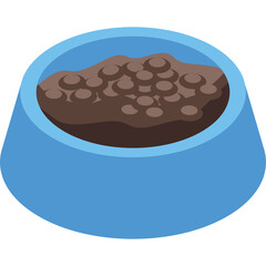 Blue Pet Food Bowl Filled With Brown Kibble Isolated On Transparent Background Minimalist Digital Art Style