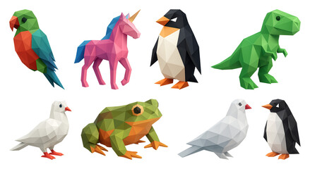 Naklejka premium PNG Colorful low-poly animal models, element set on transparent background