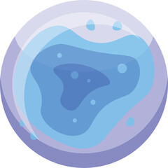 Abstract layered blue and purple sphere with translucent wavy shapes and small circles creating a cosmic effect on a transparent background