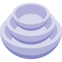 Abstract layered circular structure in pale lavender and white isometric view with soft lighting and clean edges on a transparent background representing steps or levels of growth and achievement