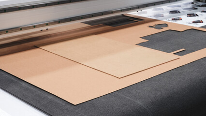 Large industrial machine for cutting cardboard, paper and film into shapes. Industrial concept background. © Aleksandr Matveev