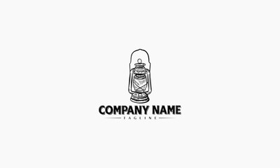 Hand-Drawn Black and White Sketch of an Oil Lamp with Company Name and Tagline