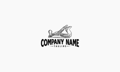 Hand-Drawn Black and White Woodworking Tool Logo with Text